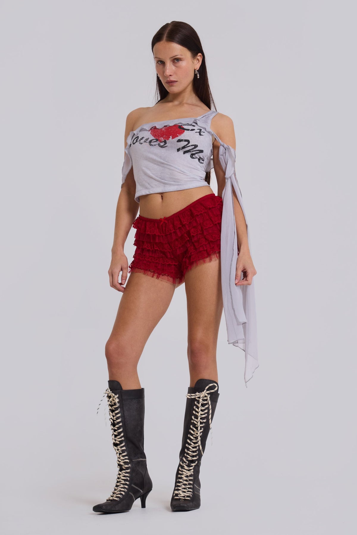 Shorts culotte Scarlet Rhea de encaje rojos