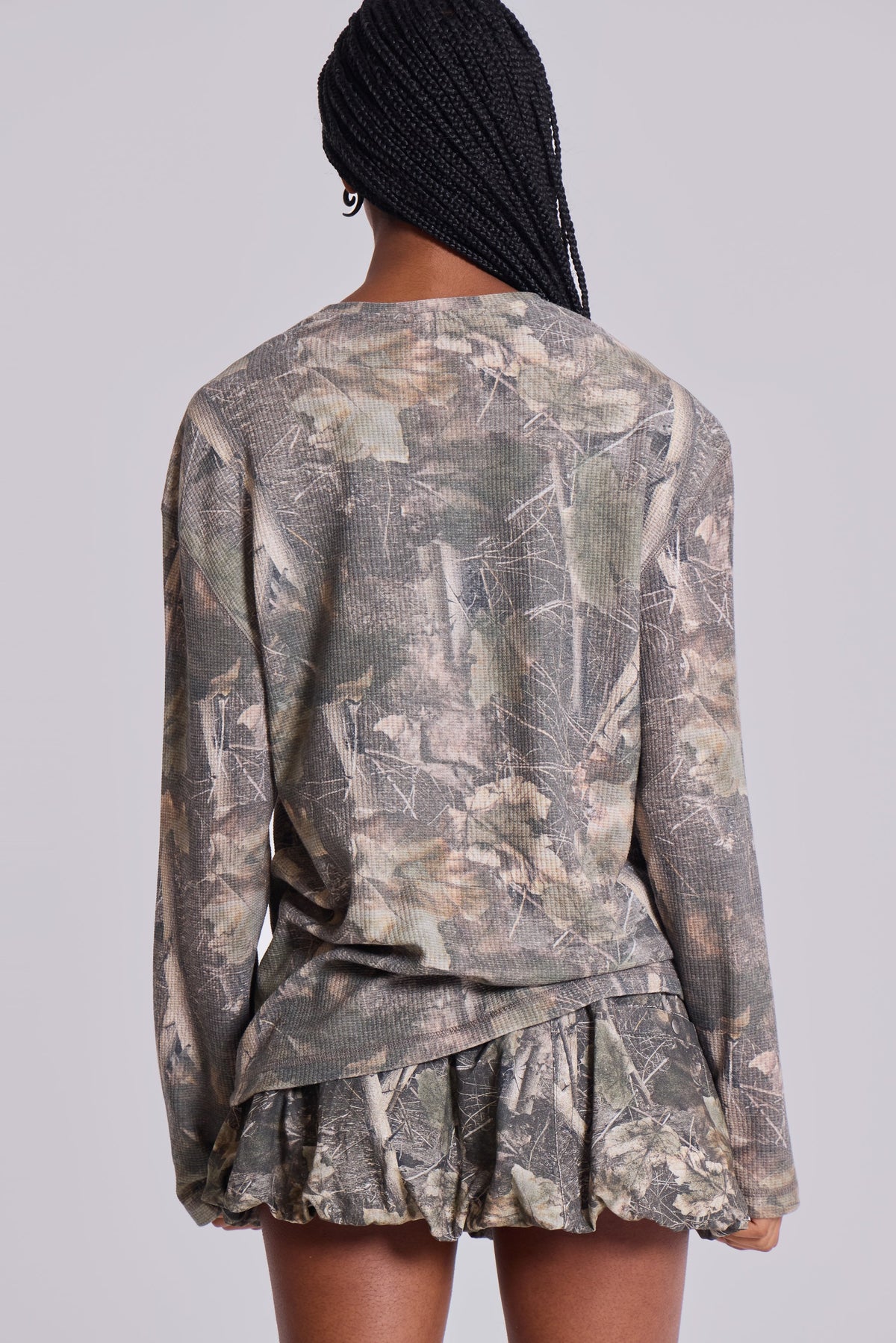 Top de manga larga Woodland de punto gofre camuflaje