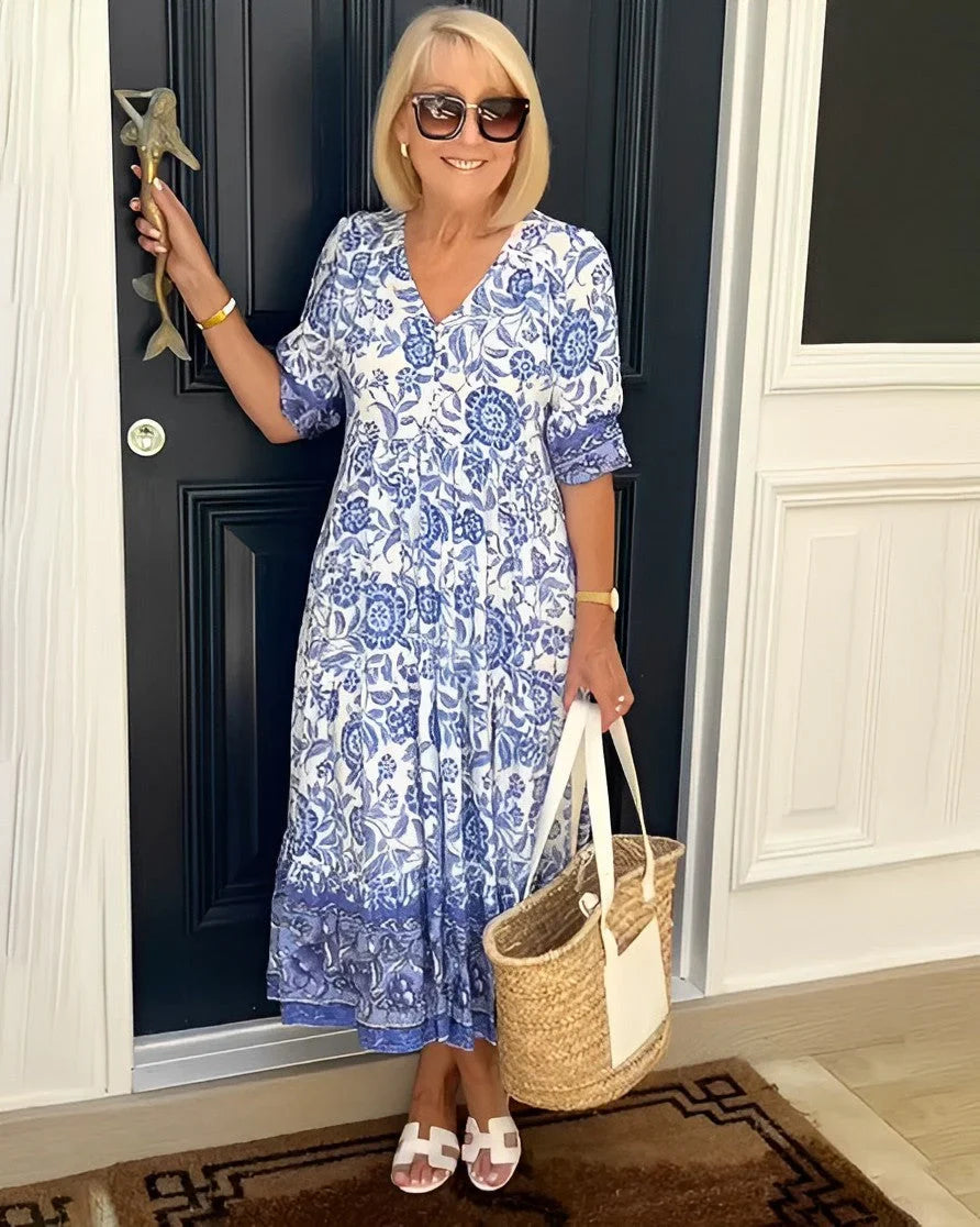 Aurora | Vestido floral con escote en V y corte evasé