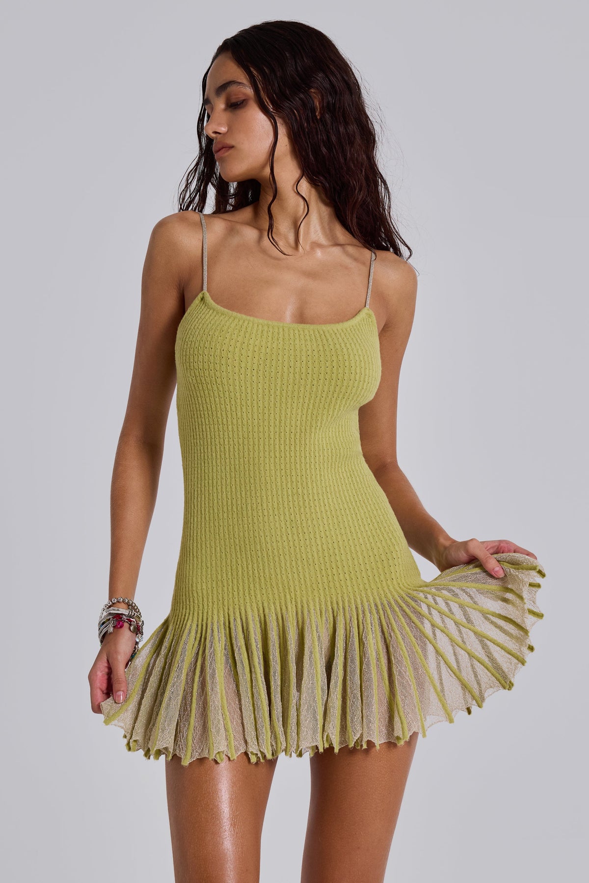 Isen Knit Mini Dress in Green