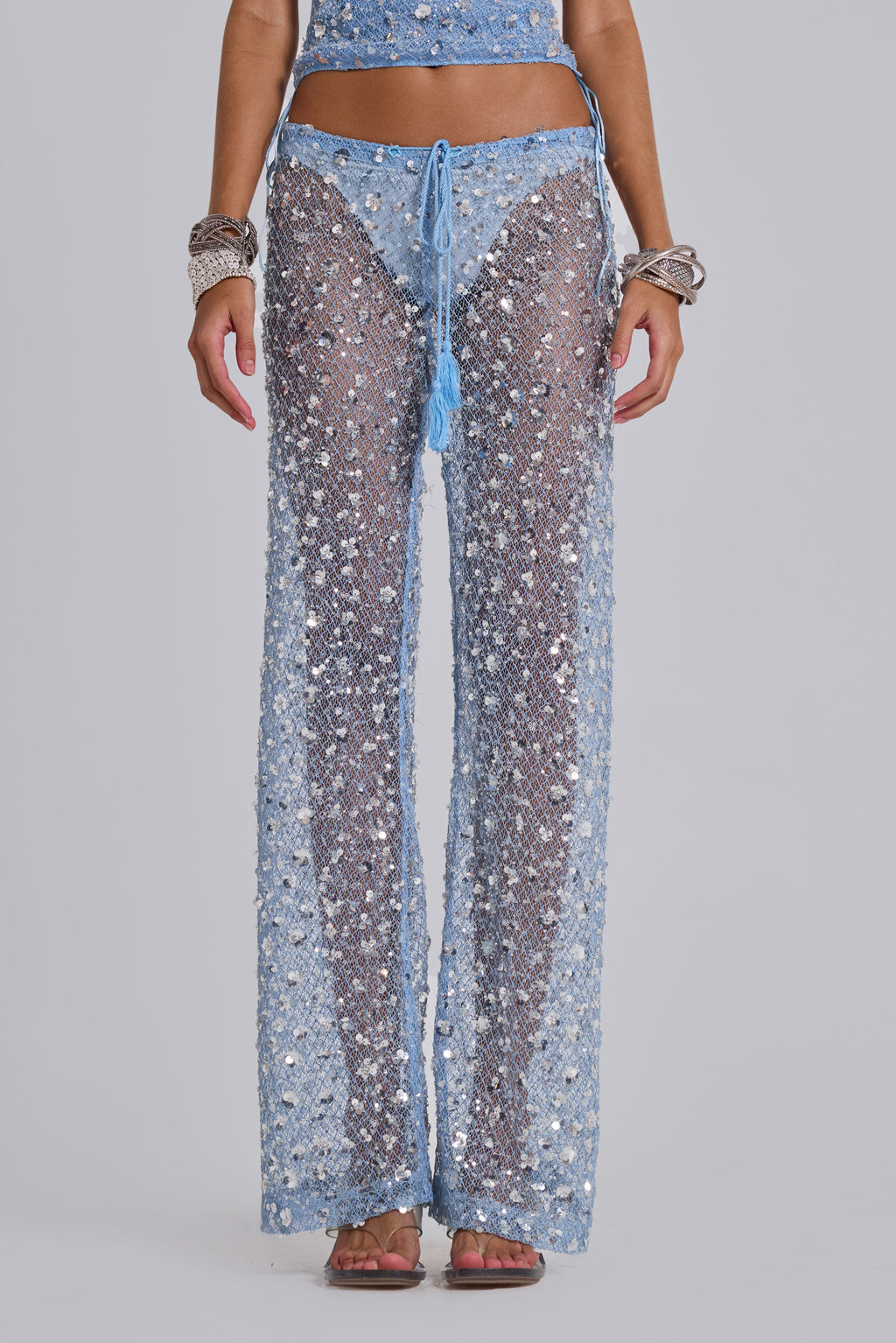Deva Sequin Knit Trousers in Sky