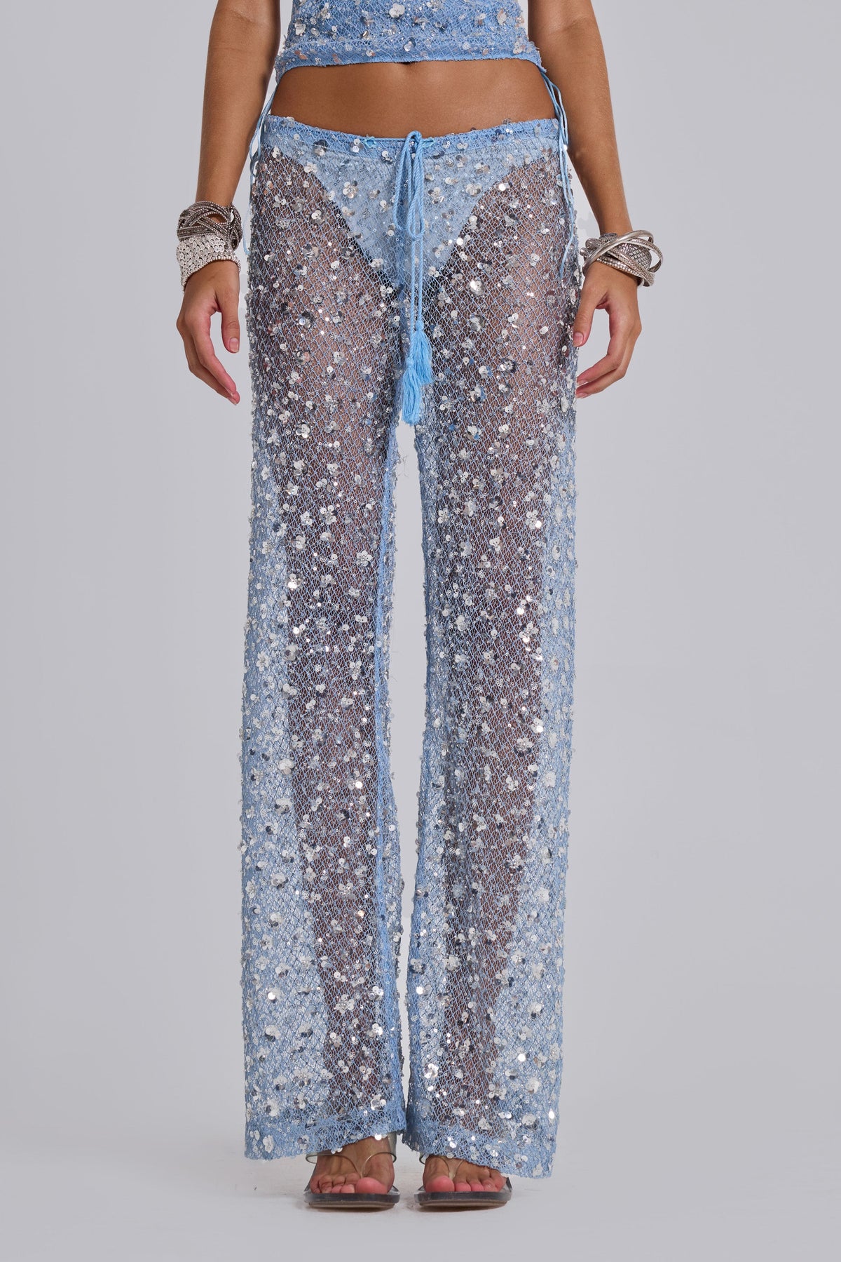 Deva Sequin Knit Trousers in Sky