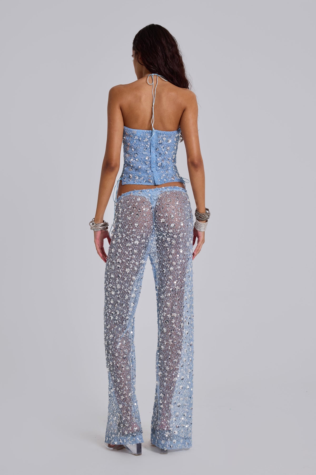 Deva Sequin Knit Trousers in Sky