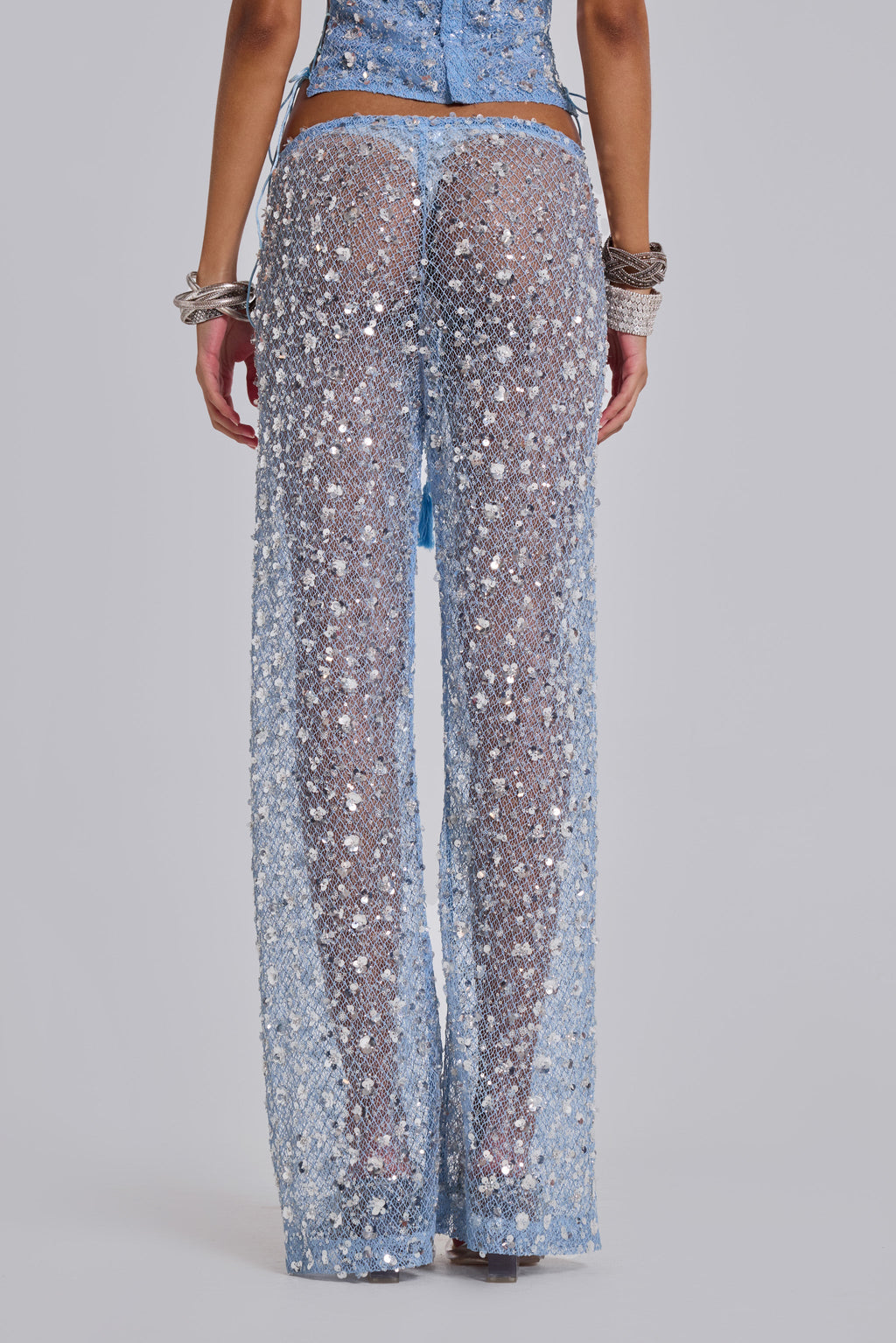 Deva Sequin Knit Trousers in Sky