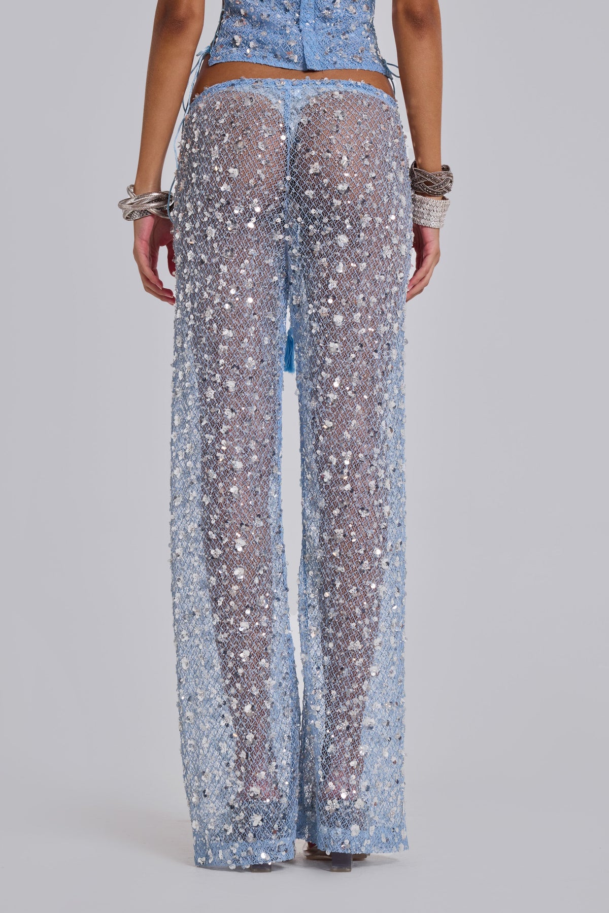 Deva Sequin Knit Trousers in Sky