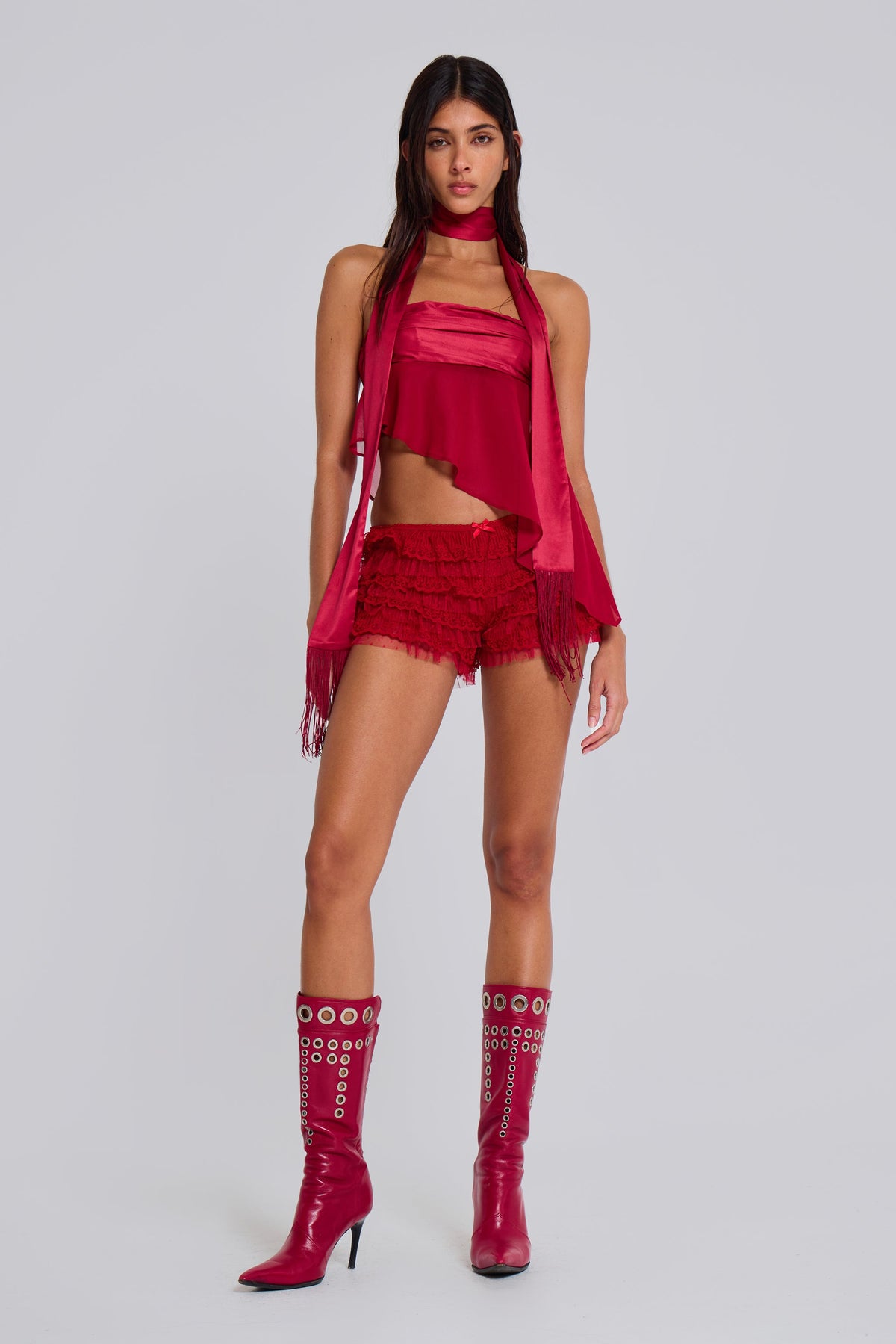 Shorts culotte Scarlet Rhea de encaje rojos
