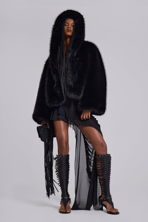 Abrigo Mara oversize de pelo sintético negro