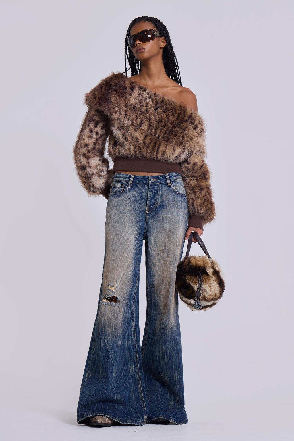 Jersey 316 Fur de hombros descubiertos leopardo