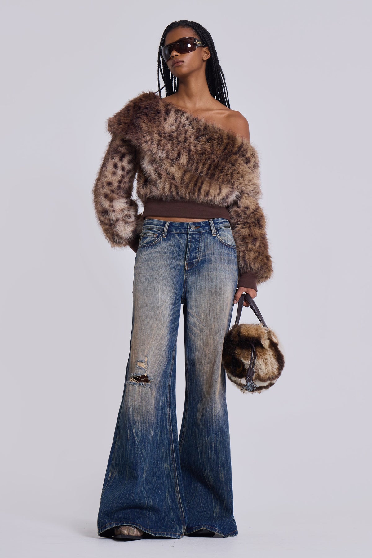 Jersey 316 Fur de hombros descubiertos leopardo