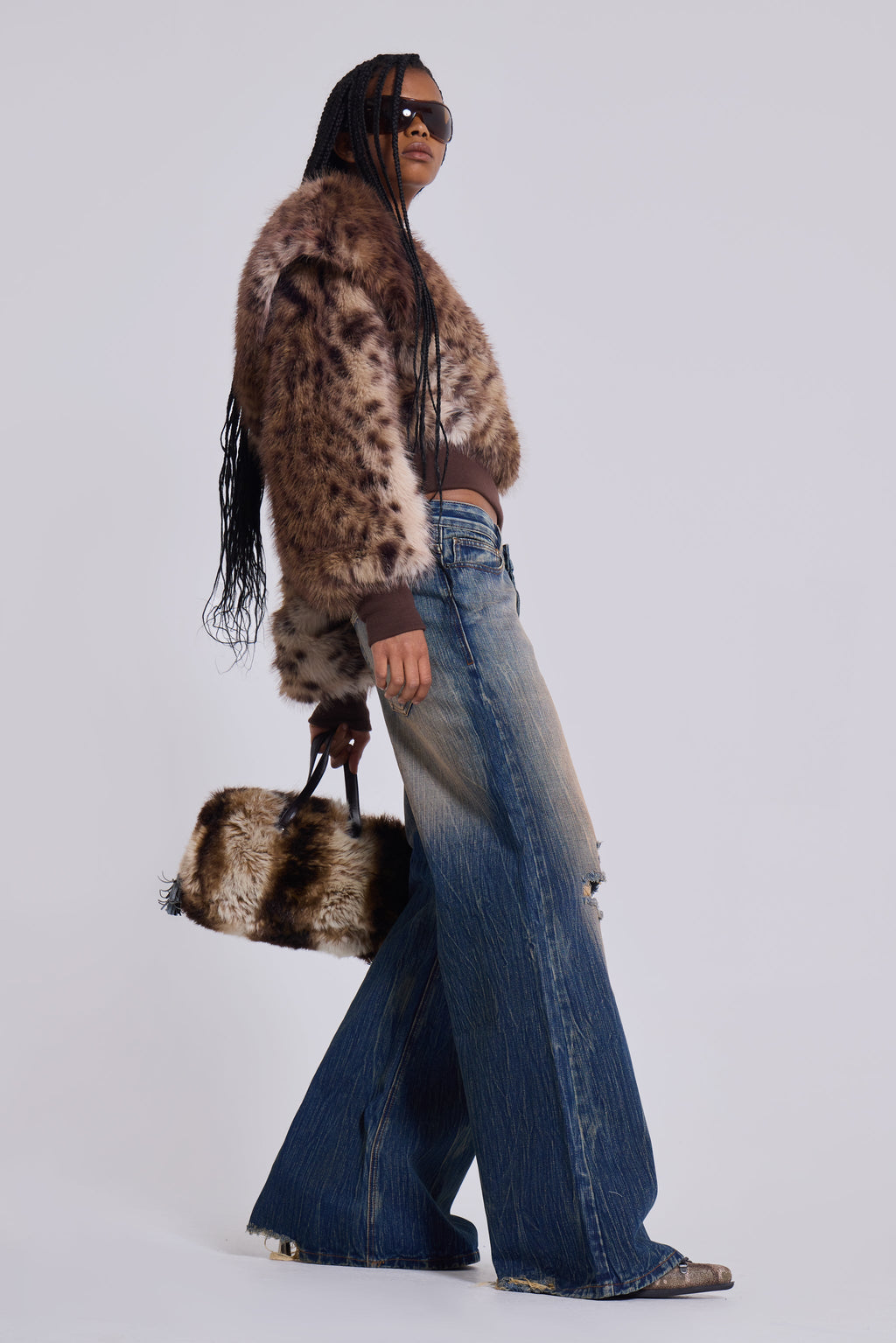 Jersey 316 Fur de hombros descubiertos leopardo