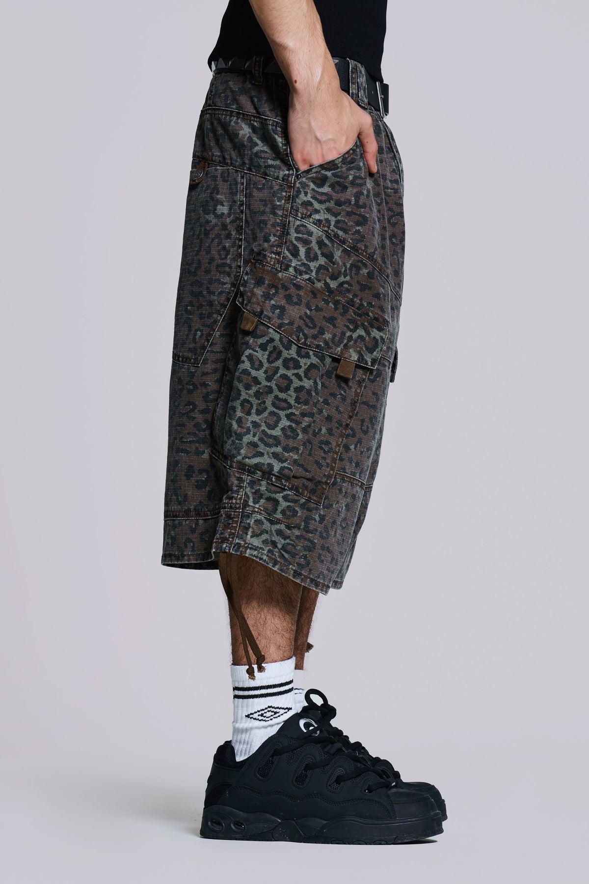 Charcoal Leopard Cadet Baggy Shorts
