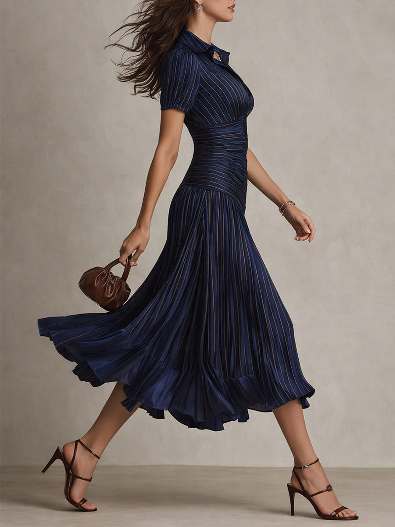 Lucía | Vestido midi plisado de rayas