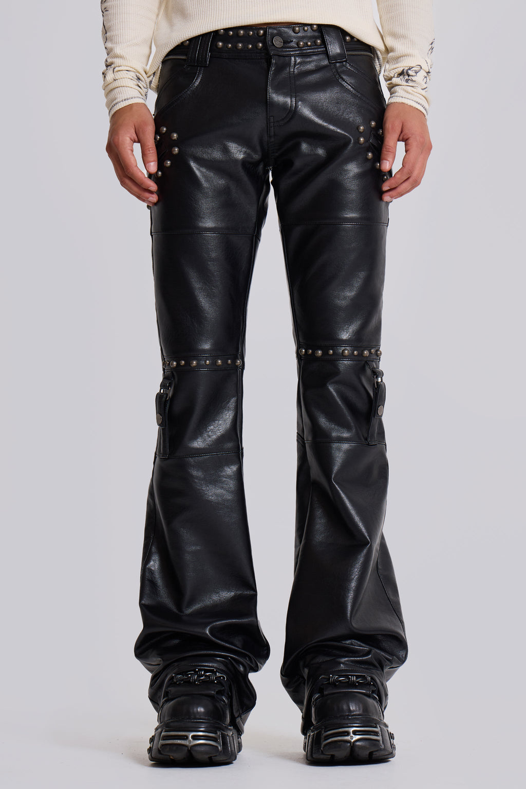 Black Carbon Studded Drift Bootcut Pants