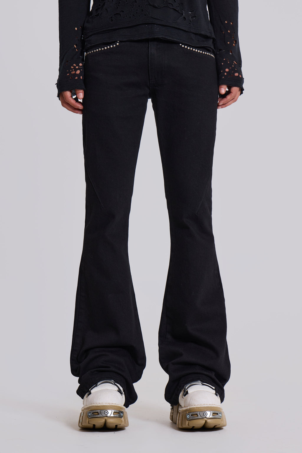Jet Black Studded Drift Bootcut Jeans