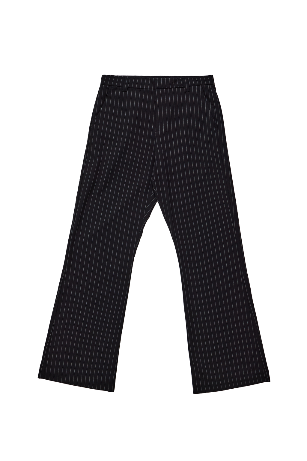 Pantalón de traje de raya diplomática con pliegues bootcut negro