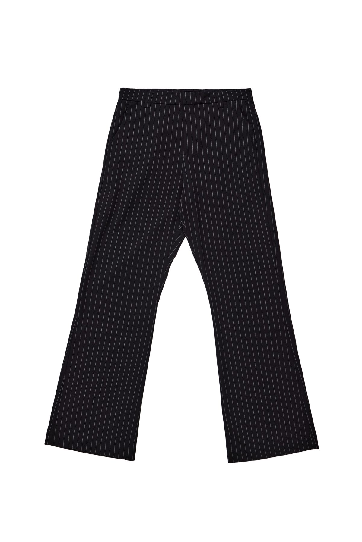 Pantalón de traje de raya diplomática con pliegues bootcut negro