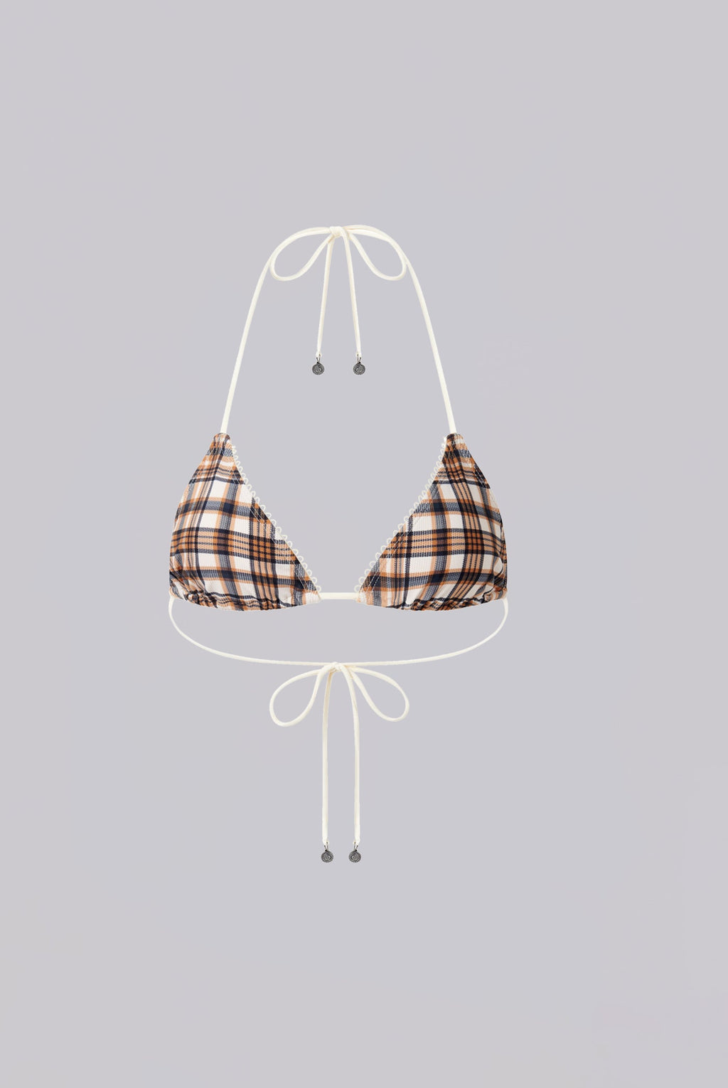 Freda Brown Checked In Triangle Bikini Top
