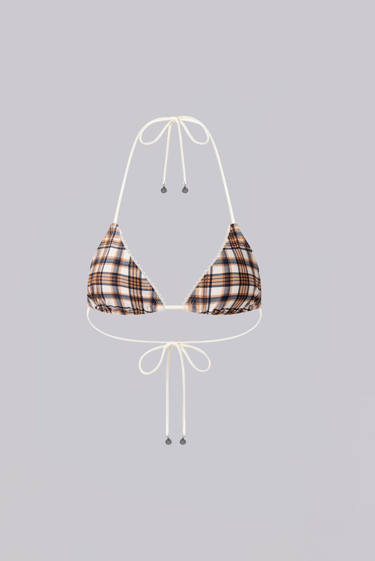 Freda Brown Checked In Triangle Bikini Top