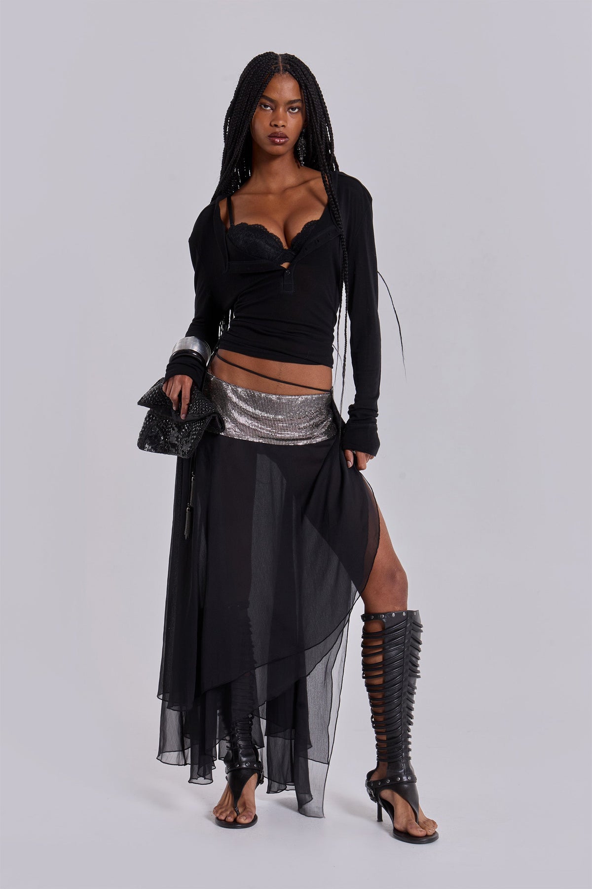 Evodia Chainmail Chiffon Wrap Skirt