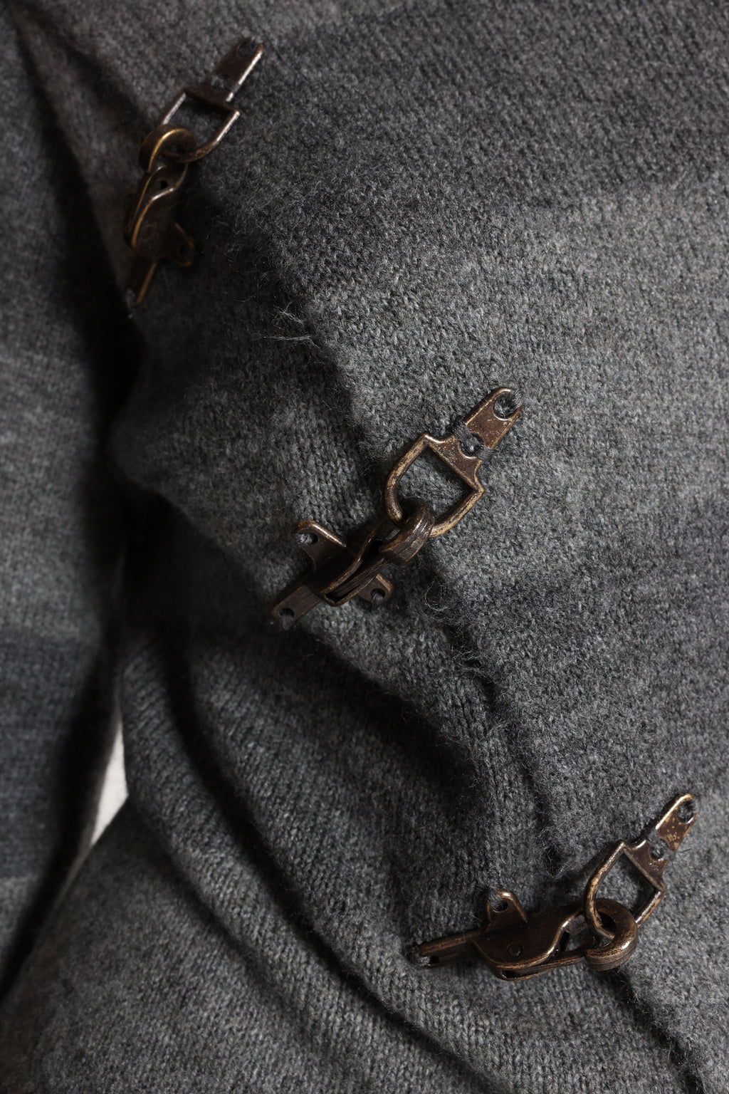 Asymmetric Clasp Knit – Grey Stripe