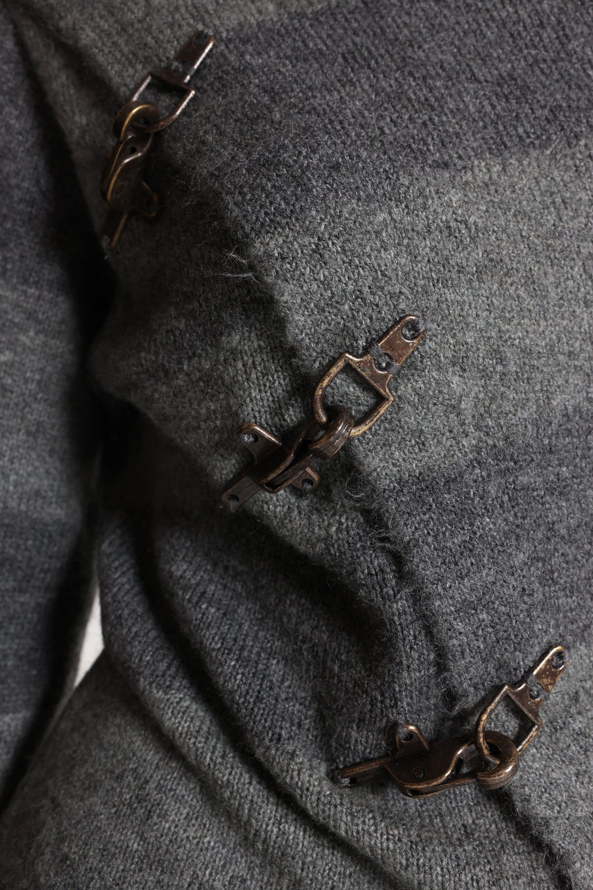 Asymmetric Clasp Knit – Grey Stripe