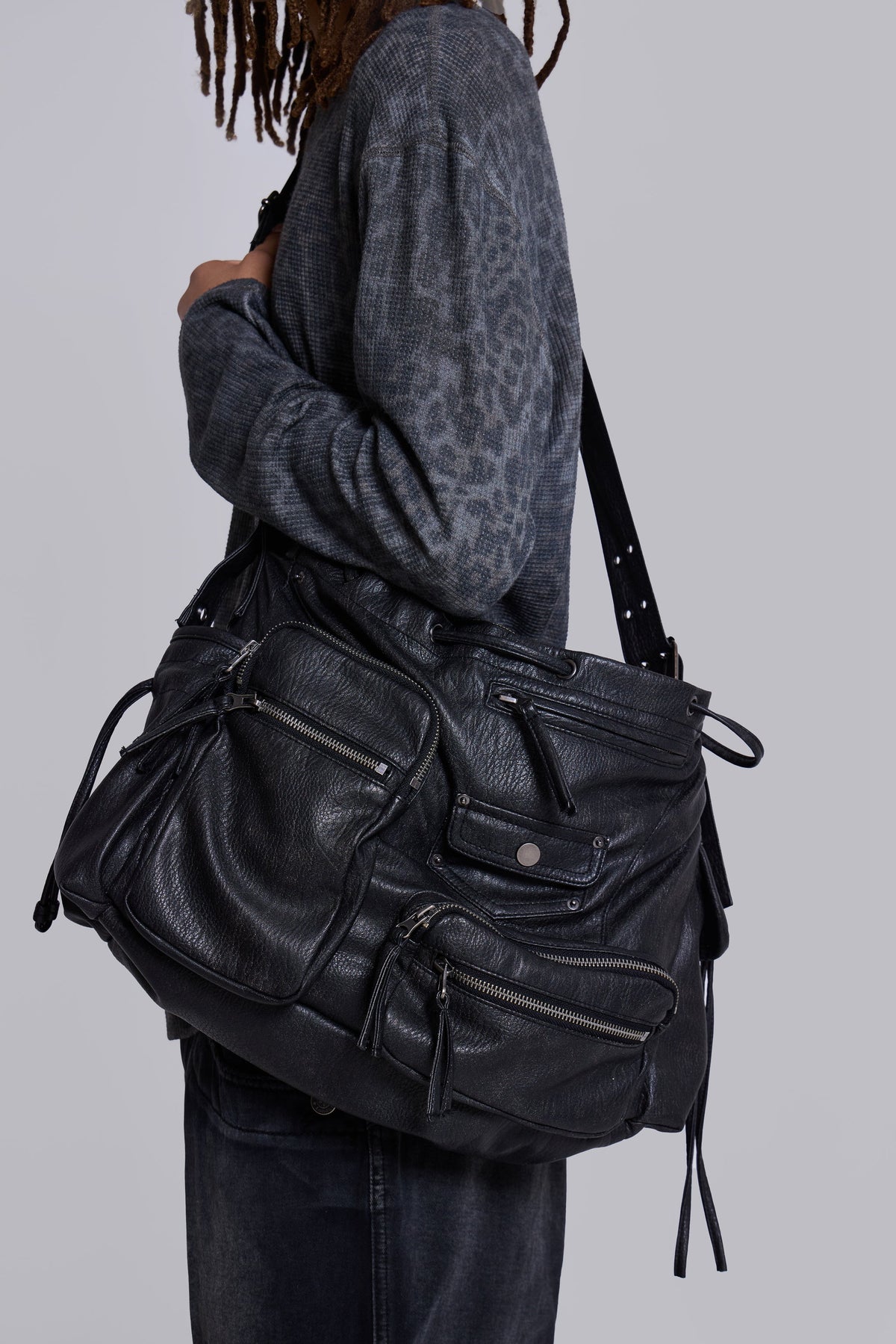 Faux Leather Utility Satchel