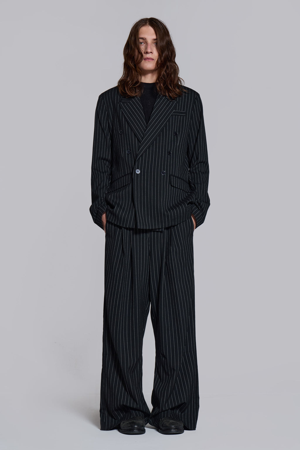 Goliath Pinstripe Double Breasted Boxy Blazer