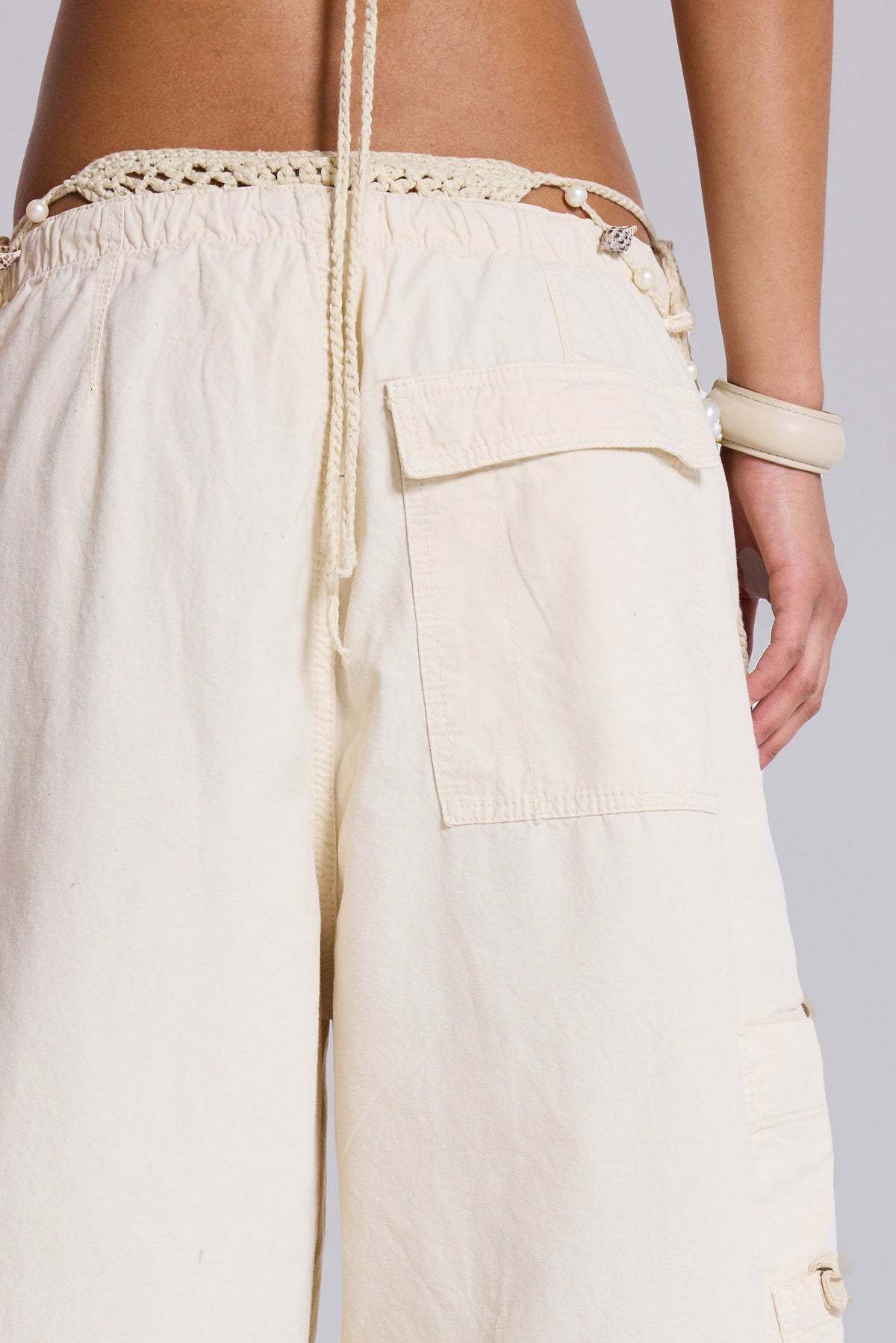Ecru Parachute Cargo Pants