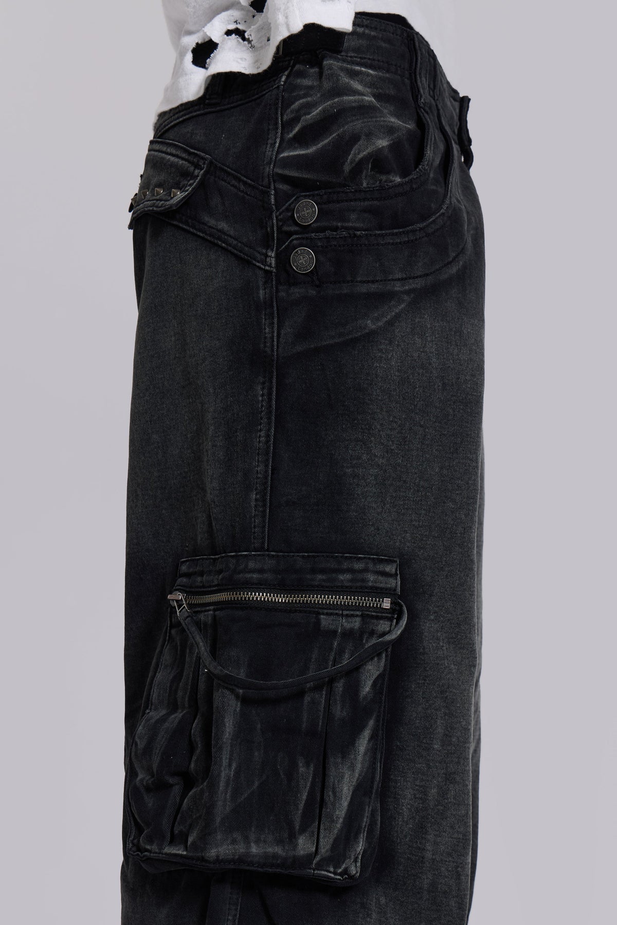 Sun Faded Black Trooper Cargo Pants