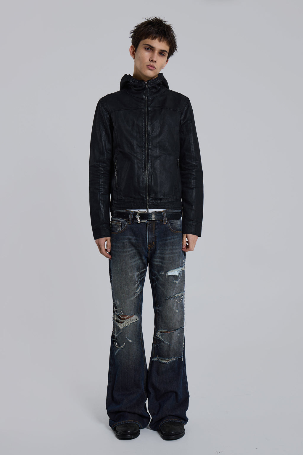 Black Bedrock Waxed Hooded Denim Jacket
