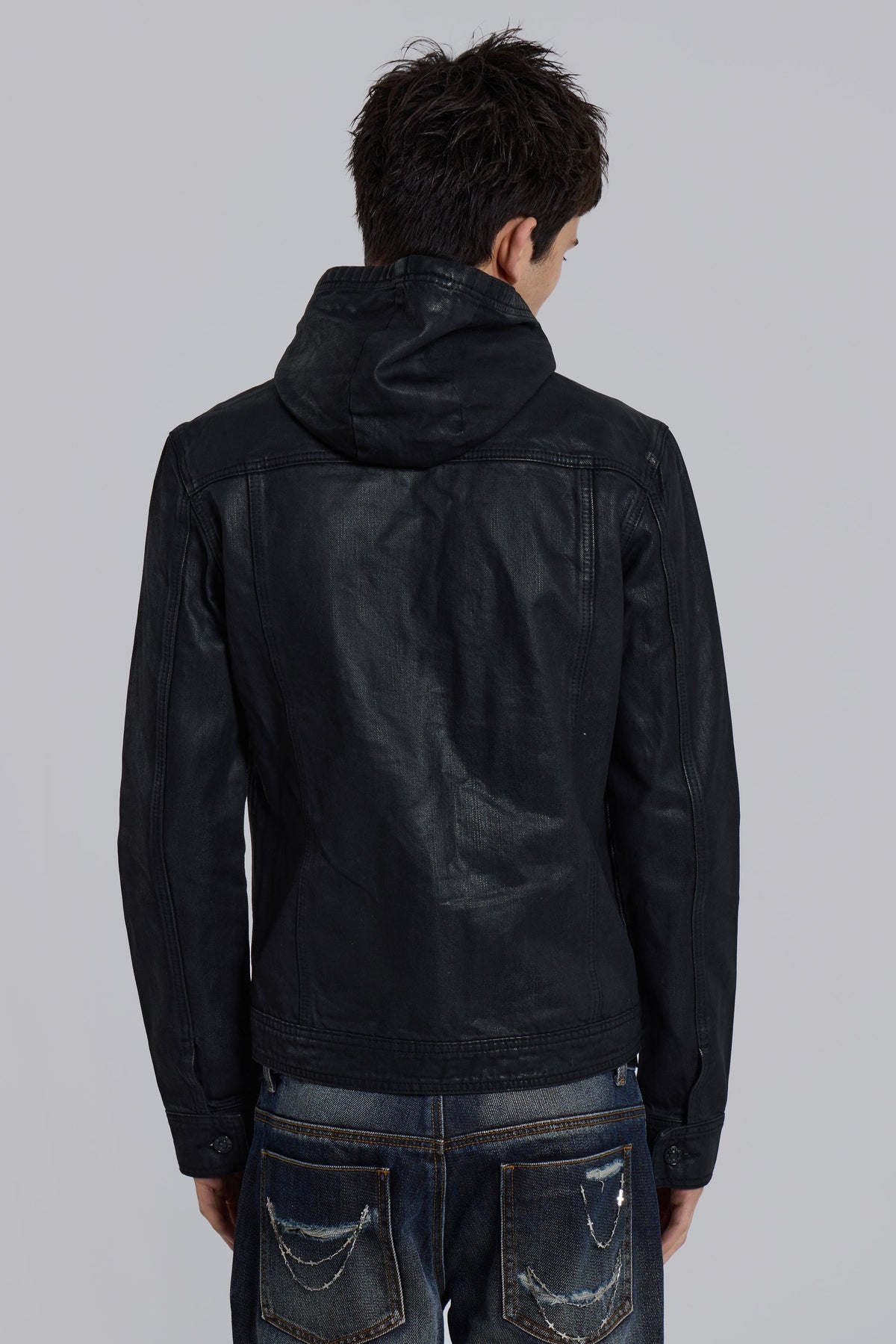 Black Bedrock Waxed Hooded Denim Jacket