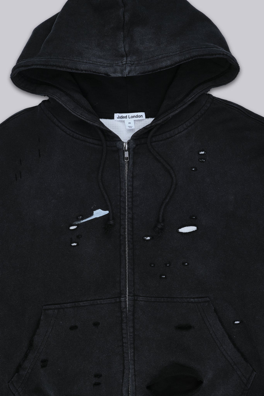 Sun Faded Waffle Zip Hoodie – Negro Lavado