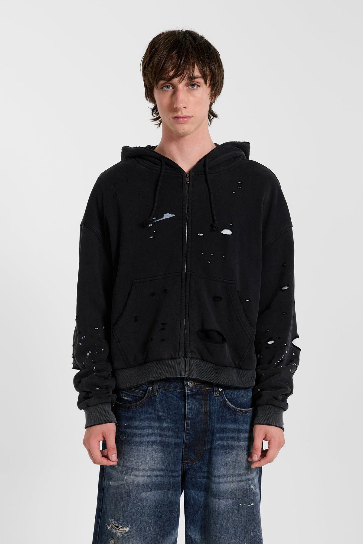 Sun Faded Waffle Zip Hoodie – Negro Lavado