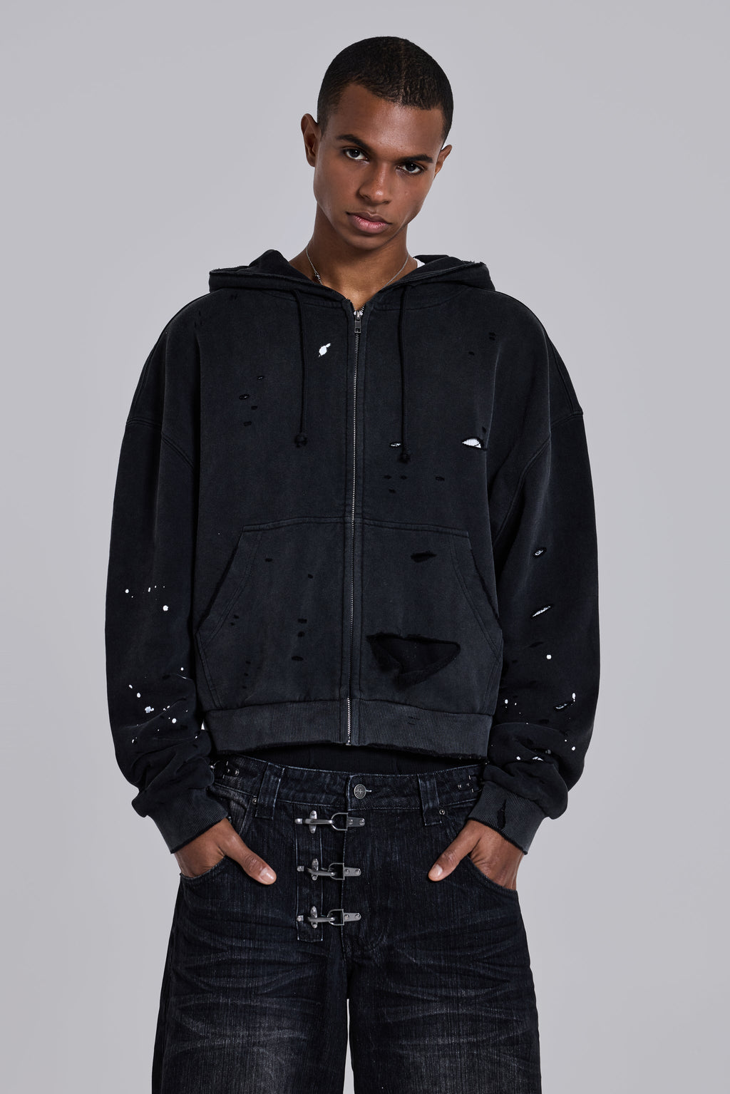 Sun Faded Waffle Zip Hoodie – Negro Lavado