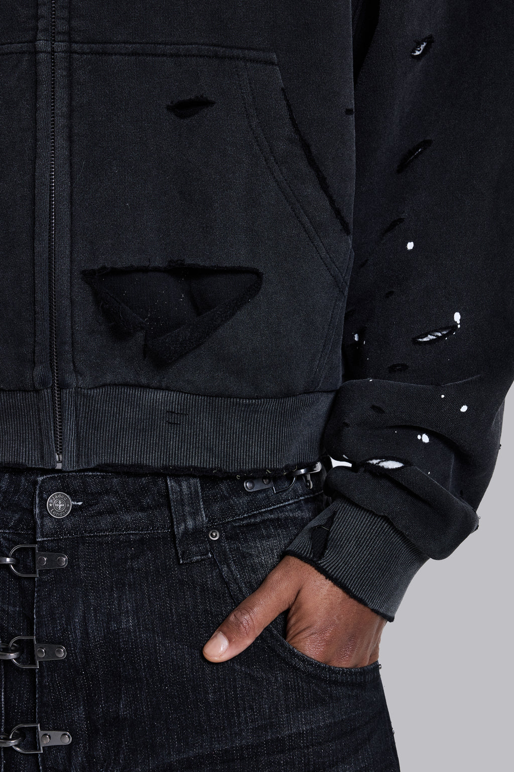 Sun Faded Waffle Zip Hoodie – Negro Lavado
