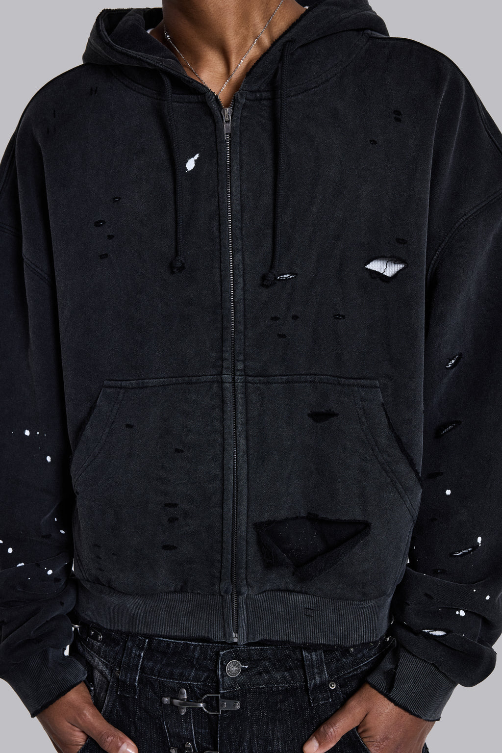 Sun Faded Waffle Zip Hoodie – Negro Lavado
