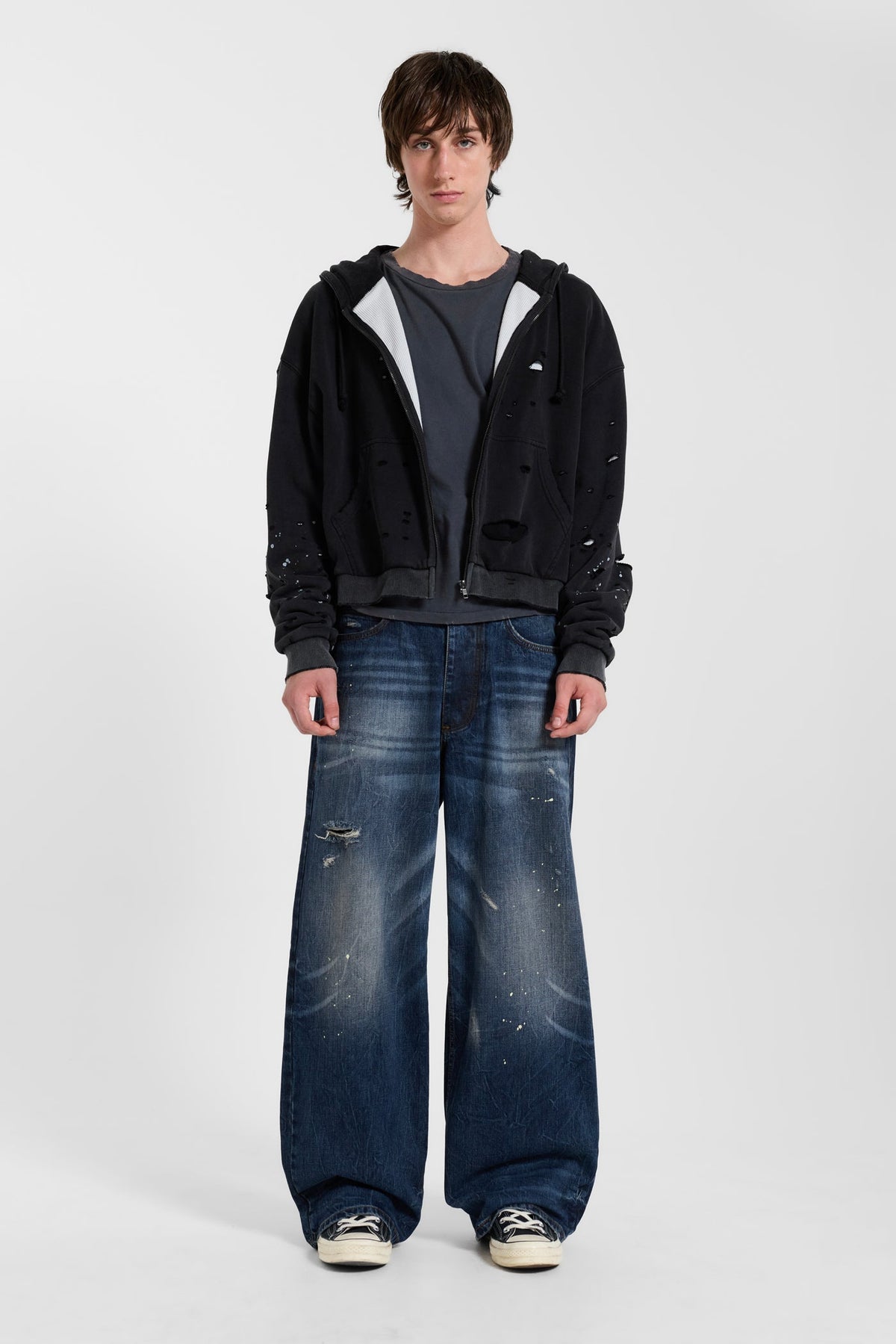 Sun Faded Waffle Zip Hoodie – Negro Lavado