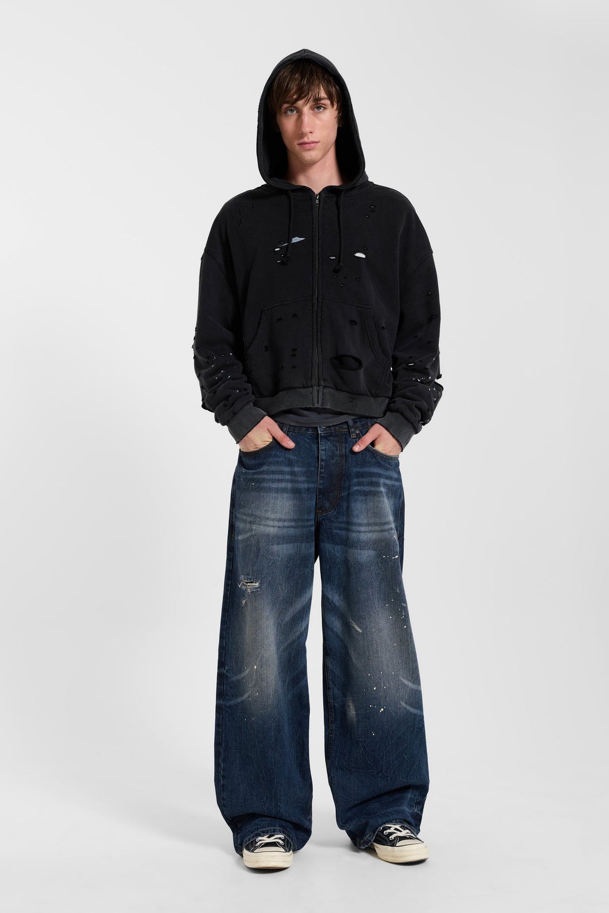 Sun Faded Waffle Zip Hoodie – Negro Lavado