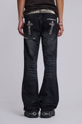 Black Cross Stud Drift Bootcut Jeans