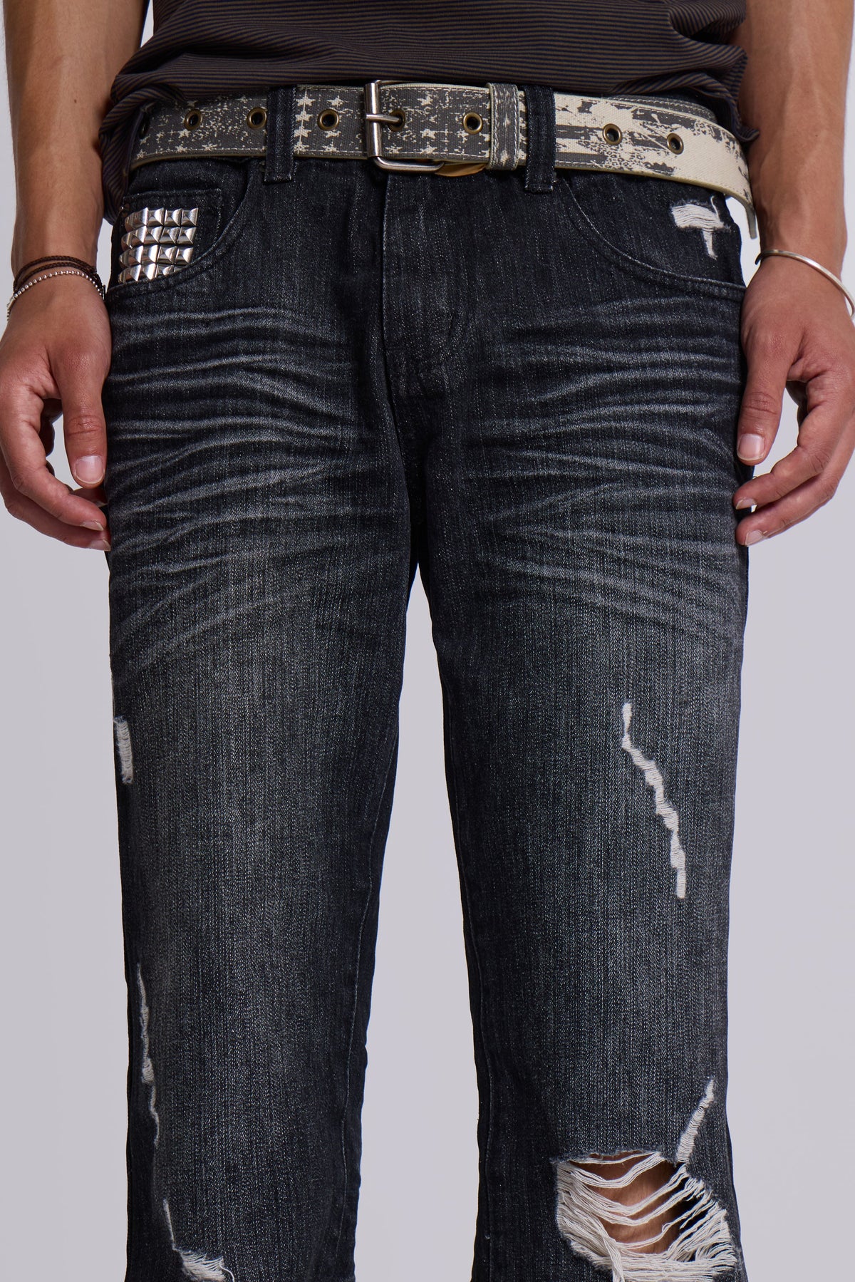 Black Cross Stud Drift Bootcut Jeans