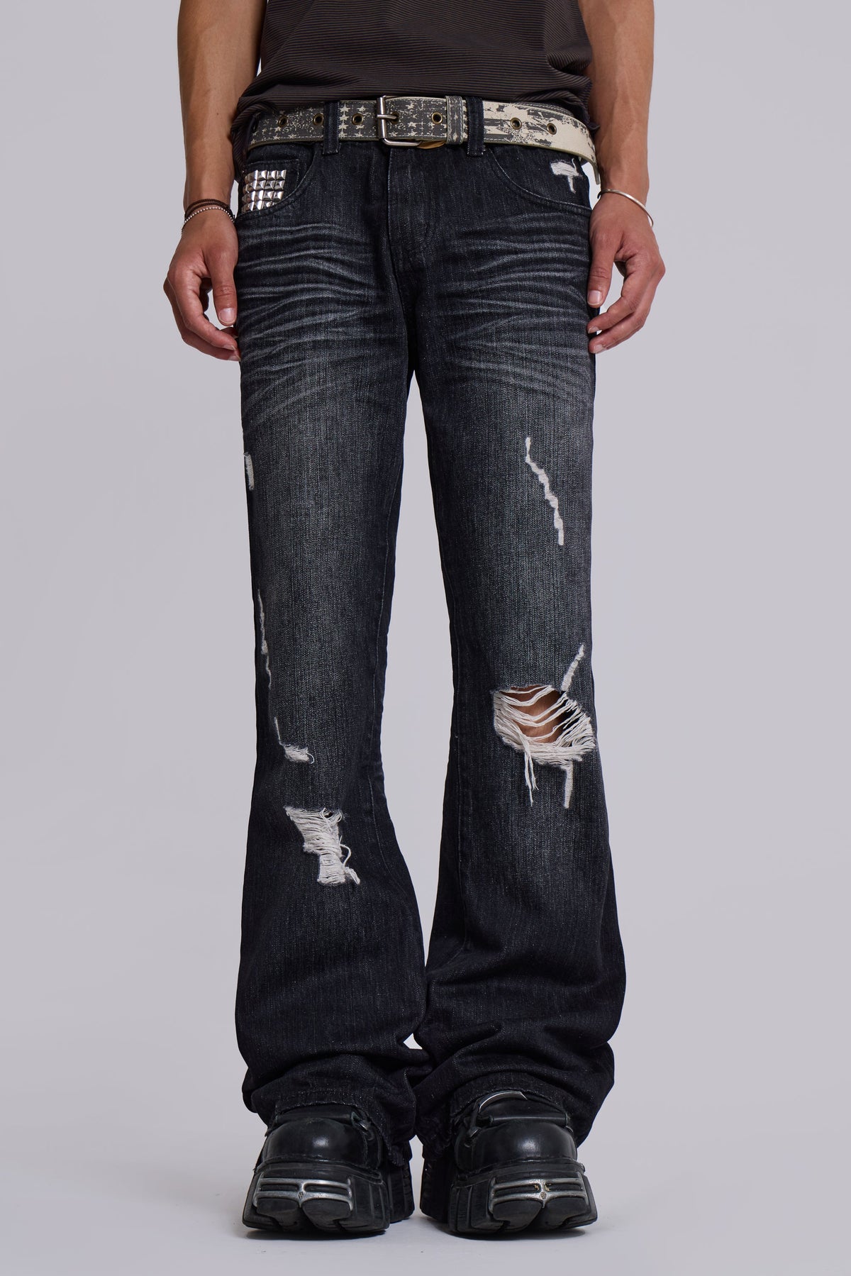 Black Cross Stud Drift Bootcut Jeans