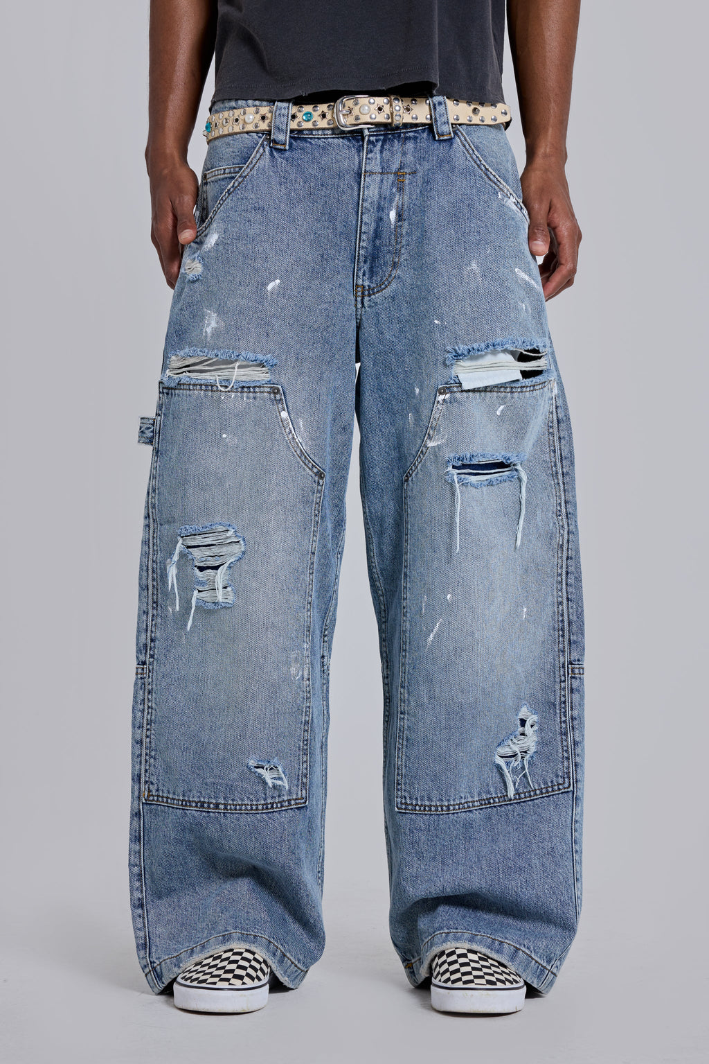 Vaqueros carpenter vintage desgastados azules