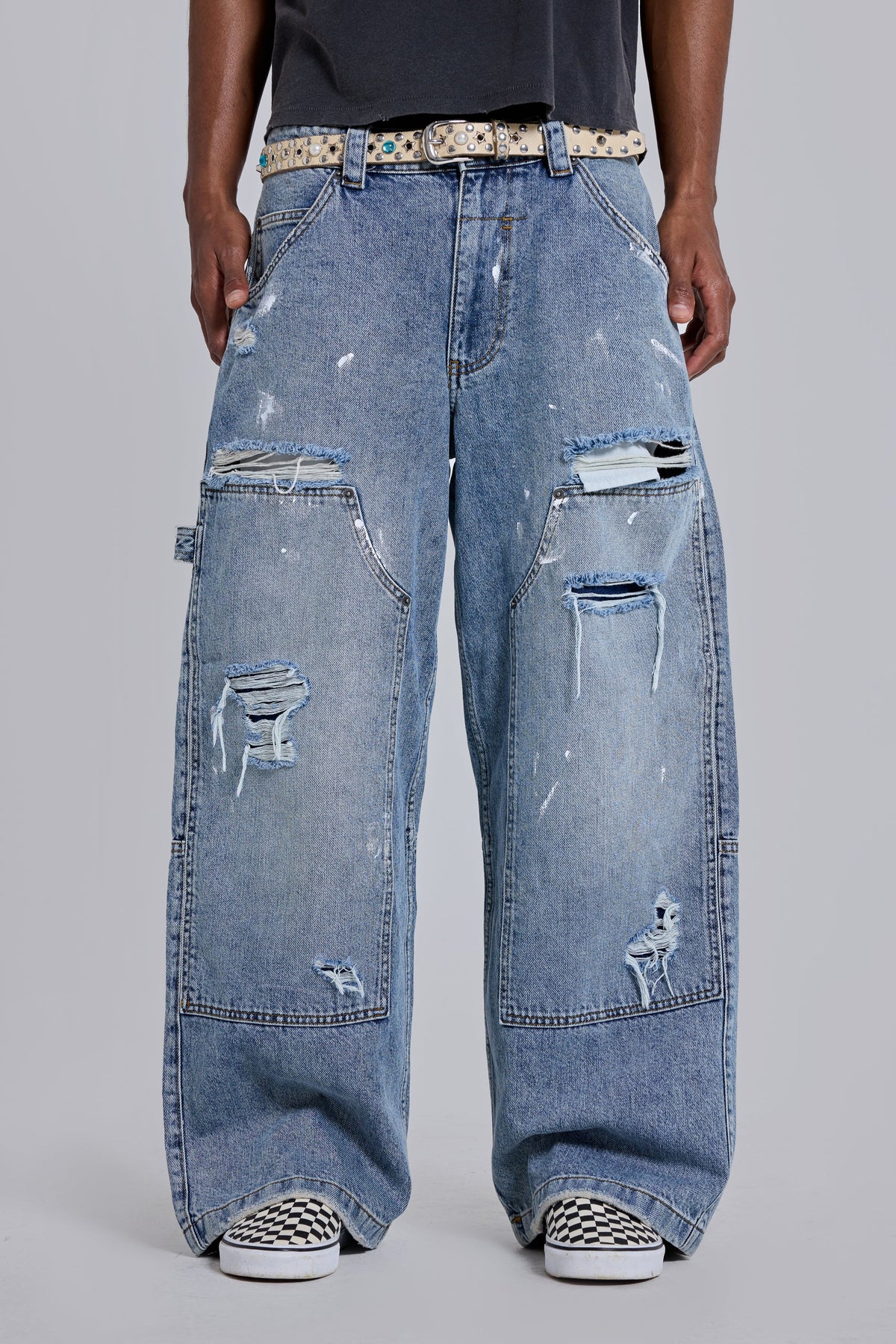 Vaqueros carpenter vintage desgastados azules