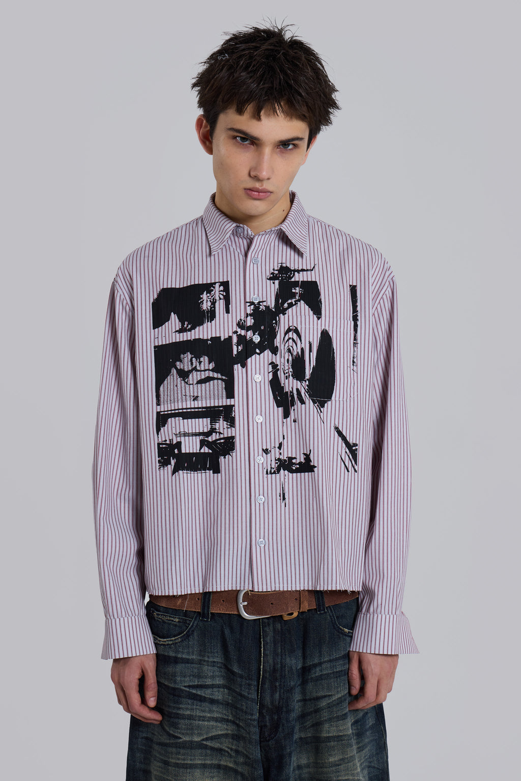 Overprint Cropped Button-Up Shirt
