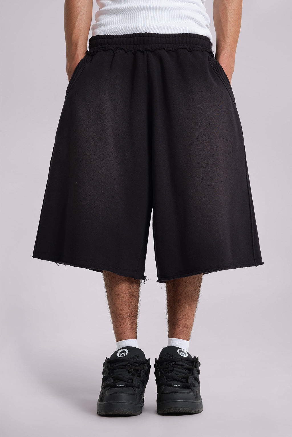 Washed Black Monster Jogger Baggy Shorts
