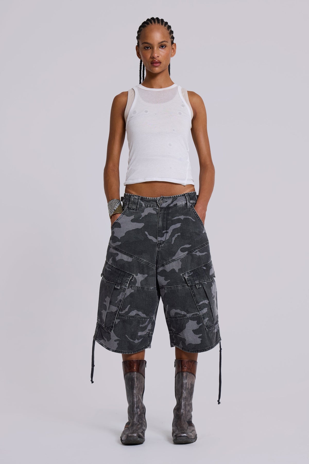 Shorts baggy Cadet negro lavado y camuflaje