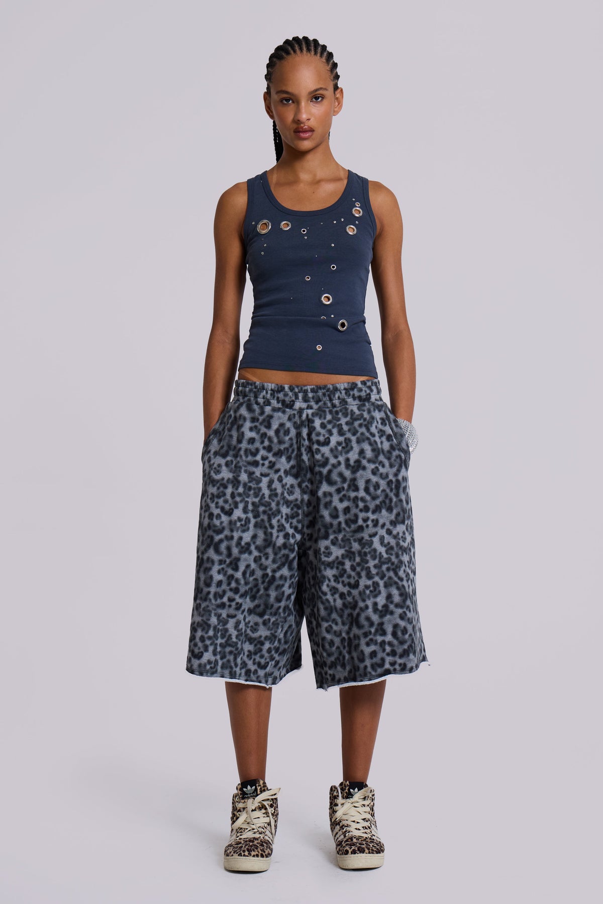 Airbrush Grey Leopard Monster Shorts