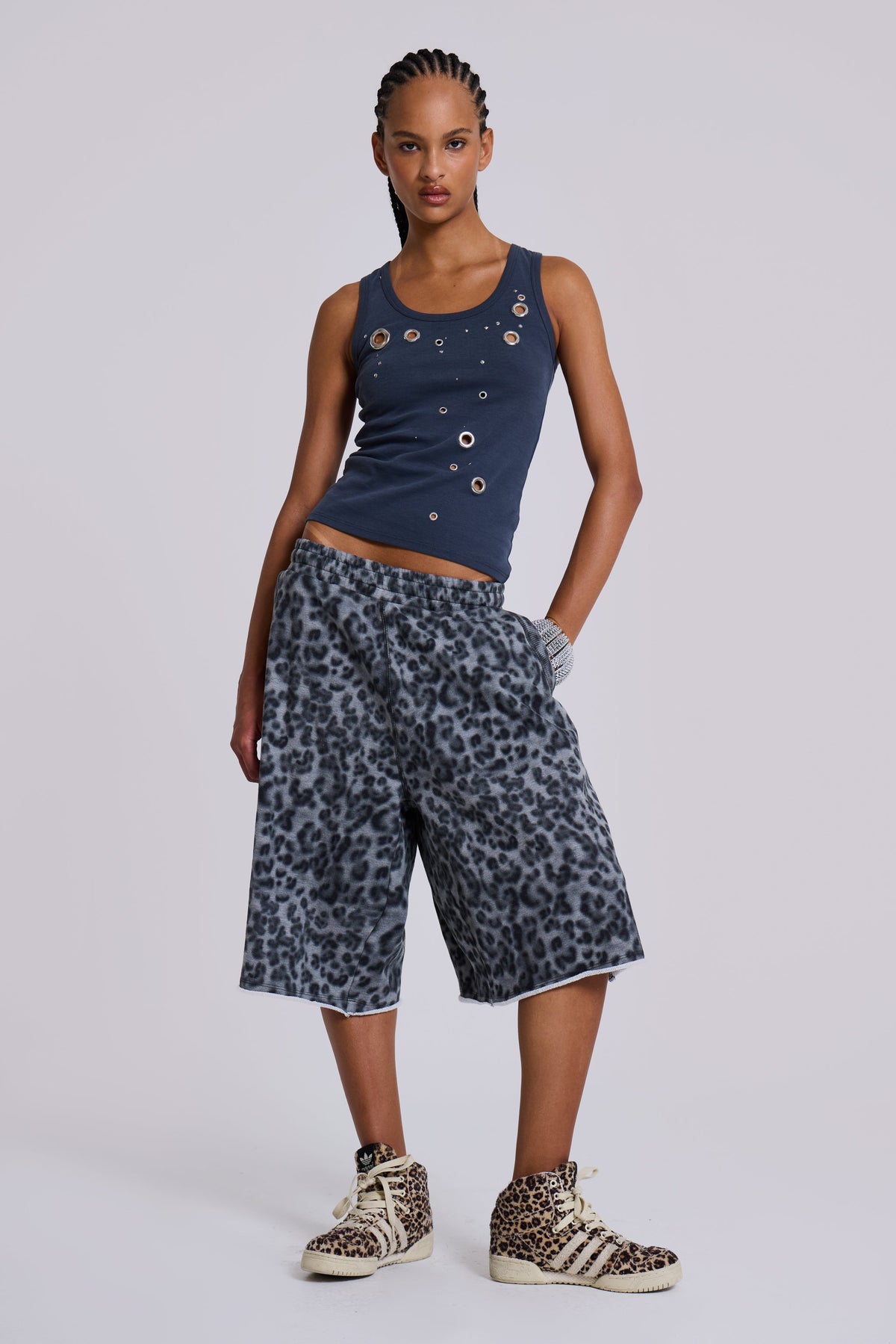 Airbrush Grey Leopard Monster Shorts