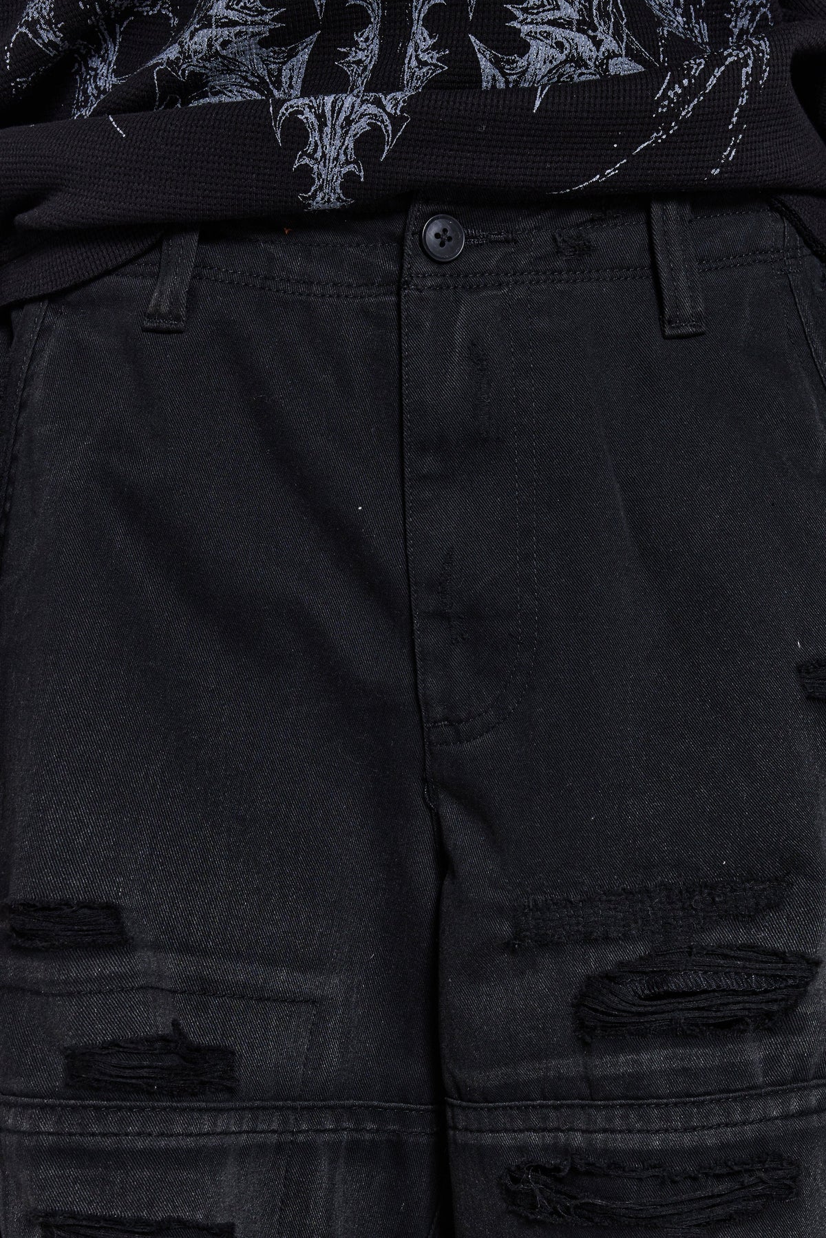 Black Distressed Beach Cargo Shorts