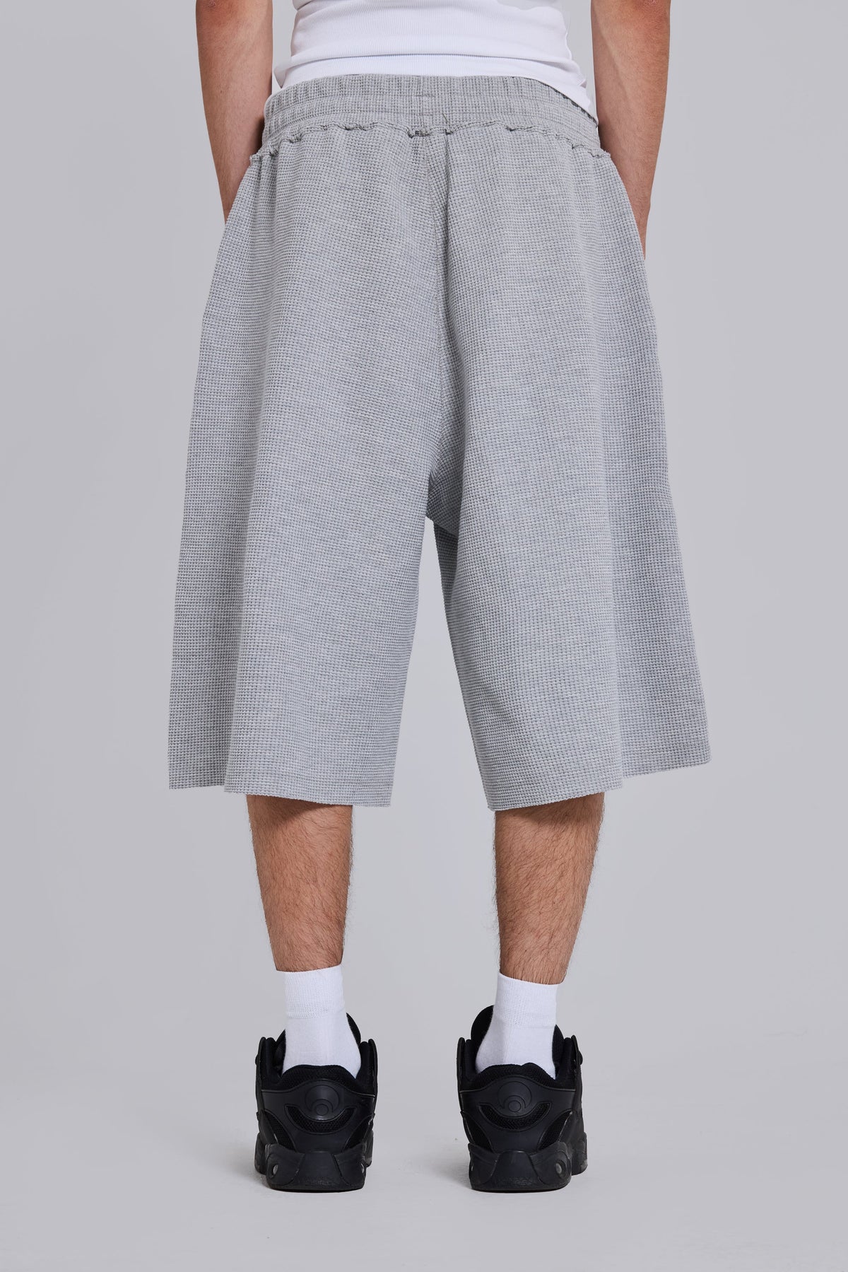 Shorts de chándal Monster de punto gofre gris jaspeado